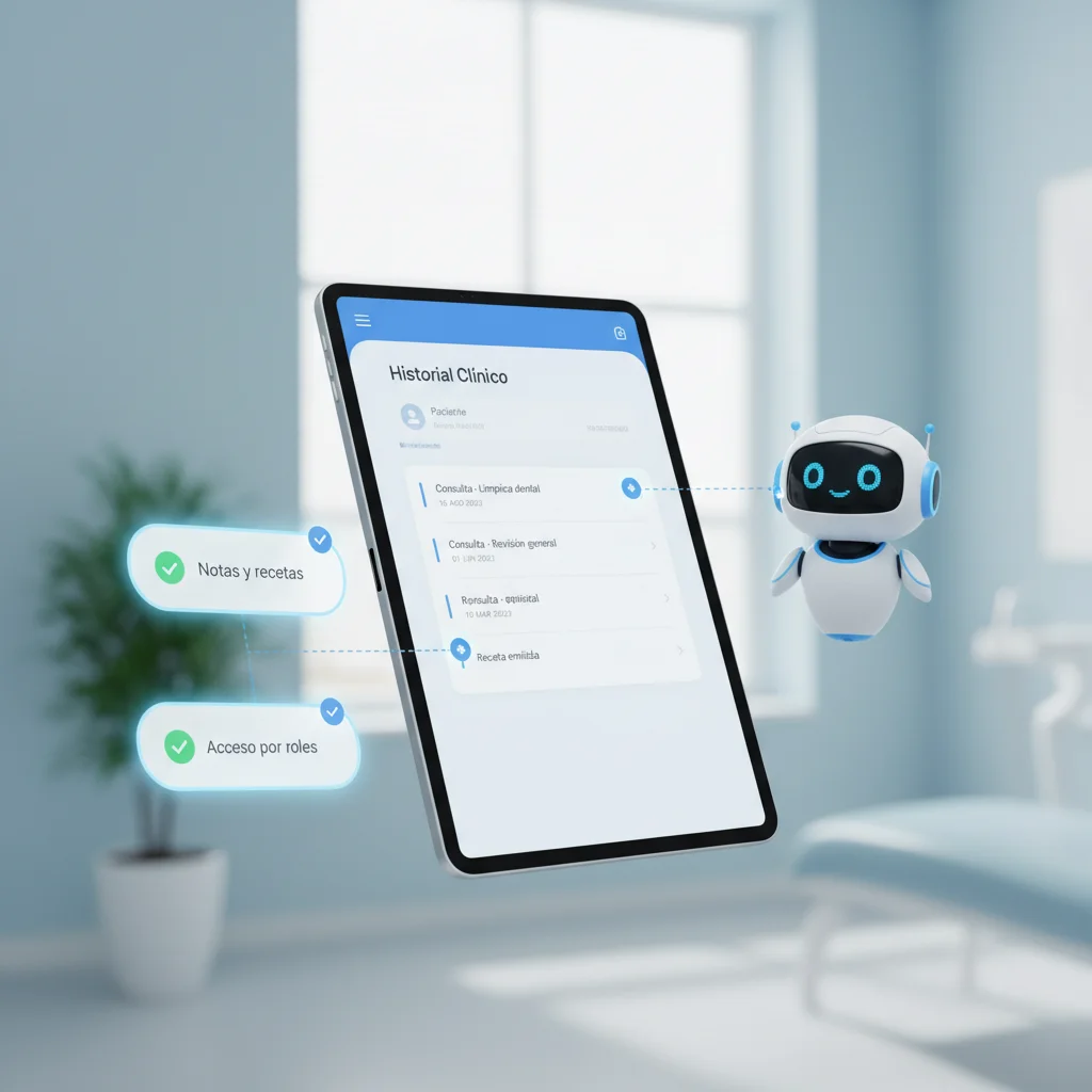 Historia clínica dental digital con notas, diagnósticos y recetas en DentalPlanner